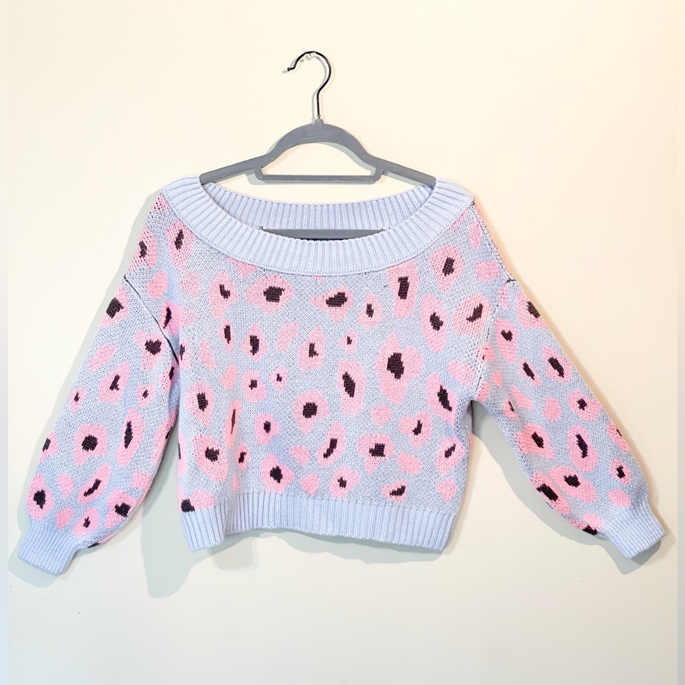 Prettylittlething off the shoulder leopard print sweater